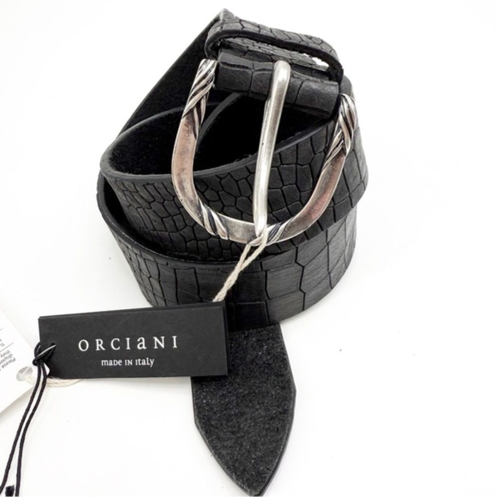 Orciani Handmade Crocodile Emobossed Matte Leather Italian Made Black Belt, XS